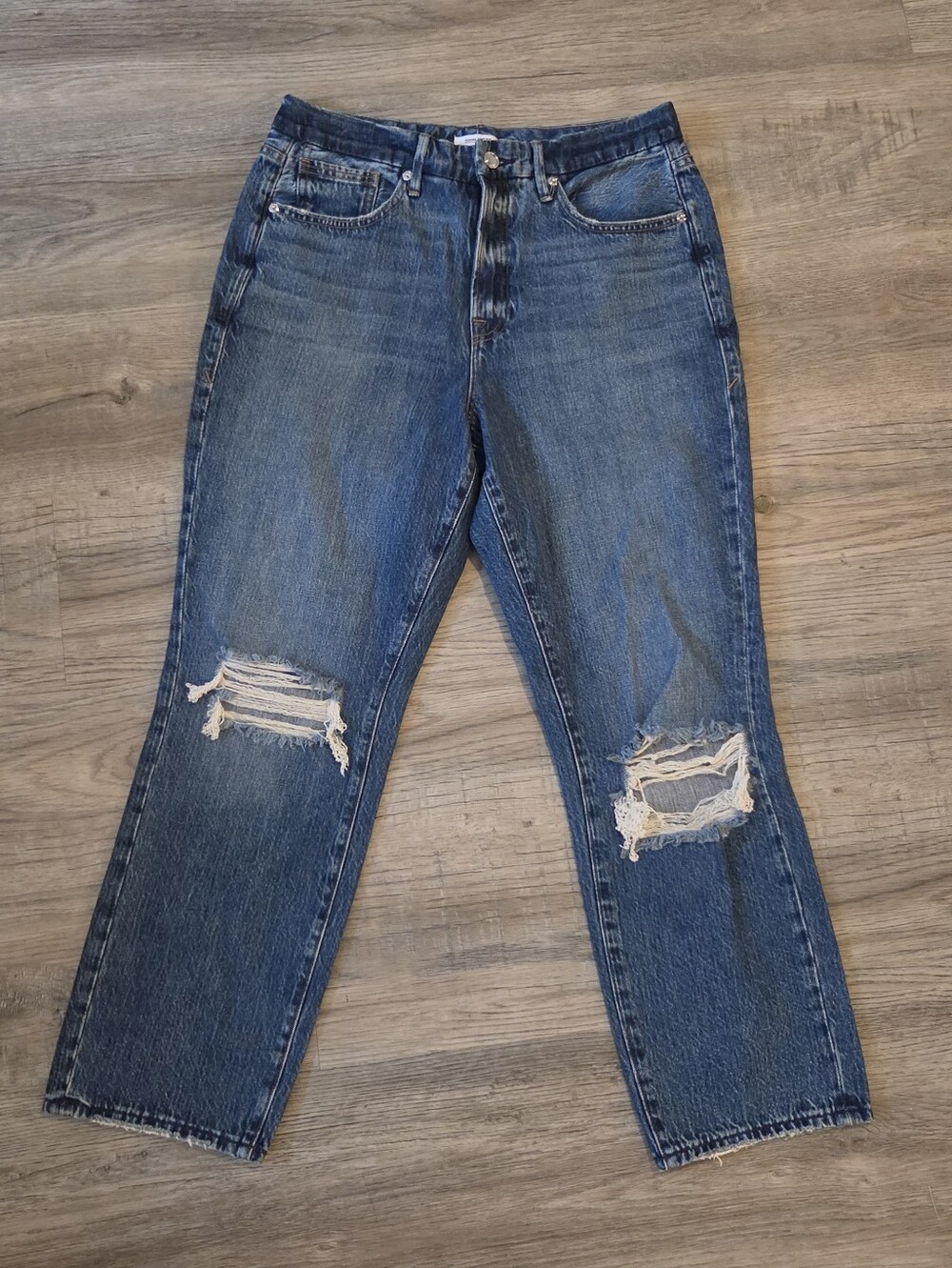Good American Good Vintage Distressed High Rise Straight Leg Cotton Jeans, 8/29